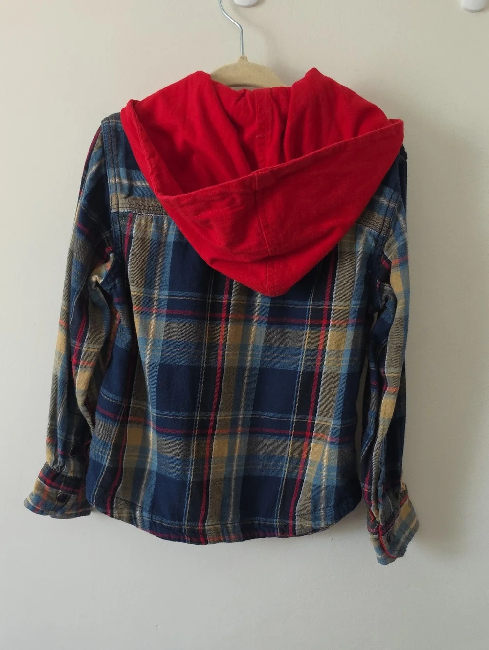 Desigual Boy's Flannel Snap Button Plaid Hooded Top Sz 4